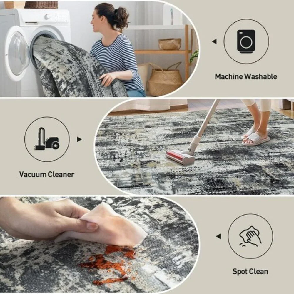 New 6x9 Washable Abstract Rug Soft Non-Skid Carpet for Home & Room Decor